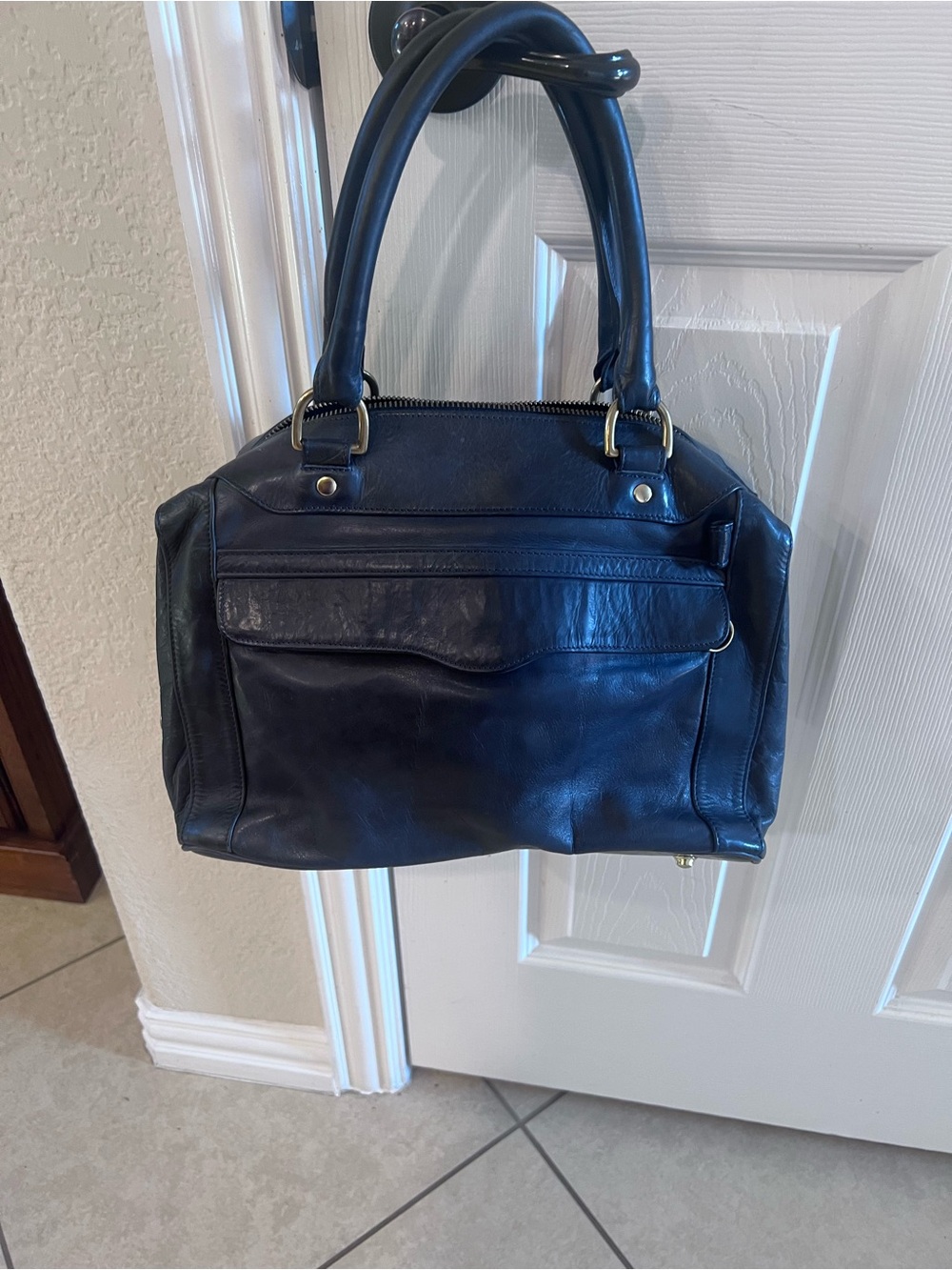Rebecca Minkoff Morning After Bag Navy Blue Leather Satchel Tote Gold HW MINT